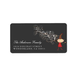 Etiqueta Magical Cute Elf White Swirls Navidades Dirección