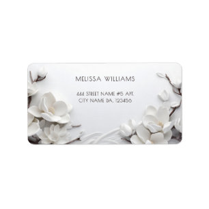 Etiqueta Magnolia 3D Blanca Elegante