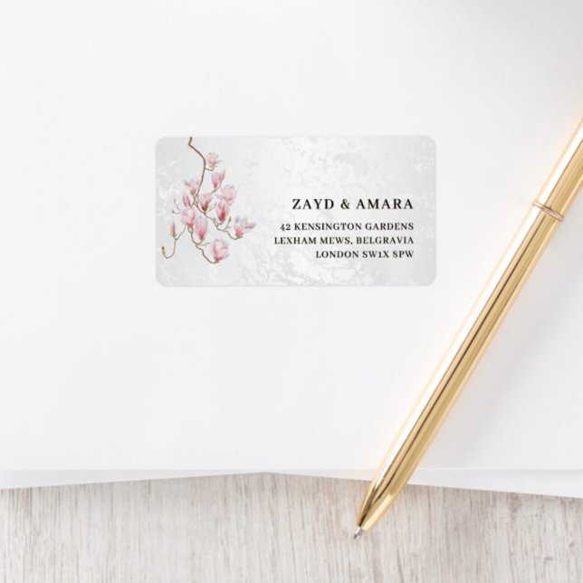 Etiqueta Magnolia Arch Address Label | Pink Floral Marble (Subido por el creador)