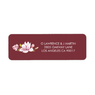 Etiqueta Magnolia Burgundy Floral Watercolor