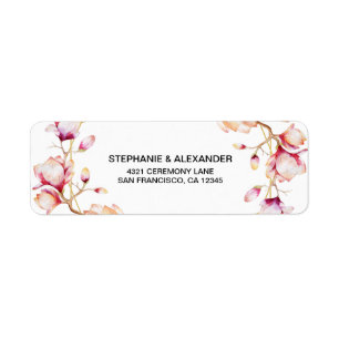 Etiqueta Magnolia rosa del marco geométrico