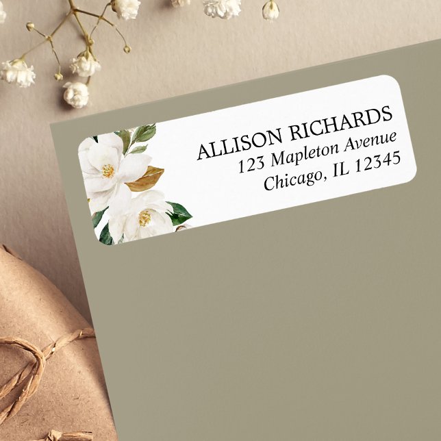 Etiqueta Magnolia verde crema blanca acuarela floral (Subido por el creador)