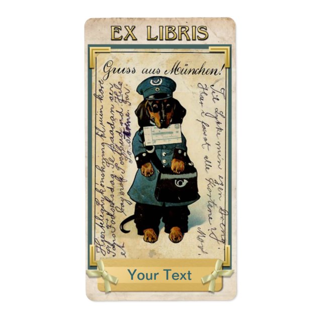 Etiqueta Mailman de Dachshund - Id. de placa de libro (Frente)