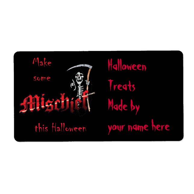 Etiqueta Make Mischief Halloween Skeleton (Frente)