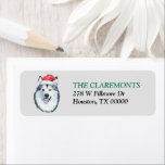 Etiqueta Malamute Santa Hat Return Address<br><div class="desc">A beautiful Malamute Dog wears a red Santa Claus hat on this return address label. Your custom text is in green and black at the right. The image and text are placed on a pale silver gray background. Perfect for your Christmas correspondence.</div>