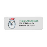 Etiqueta Malamute Santa Hat Return Address<br><div class="desc">A beautiful Malamute Dog wears a red Santa Claus hat on this return address label. Your custom text is in green and black at the right. The image and text are placed on a pale silver gray background. Perfect for your Christmas correspondence.</div>