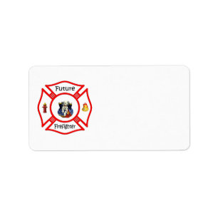 Etiqueta Maltés rojo del bombero futuro