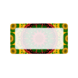 Etiqueta Mandala de calidoscopio rojo, amarillo y verde