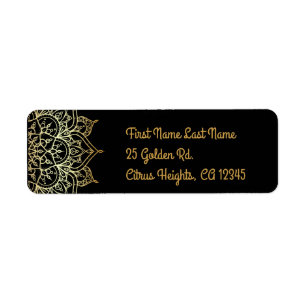 Etiqueta Mandalá Dorado y Glamour Negro Moderno Boda