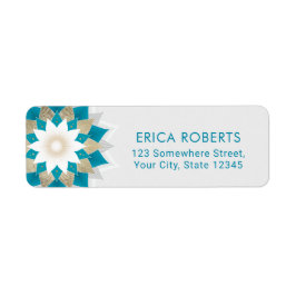 Etiqueta Mandala elegante con flores de oro y Lotus Verde a