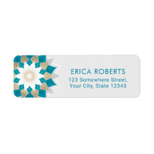 Etiqueta Mandala elegante con flores de oro y Lotus Verde a