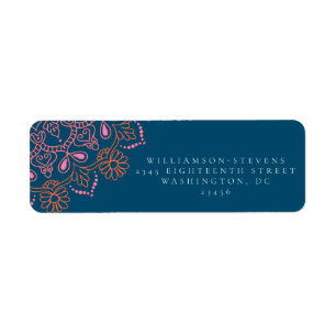Etiqueta Mándala Floral Boho Azul Turquesa Boda Elegante