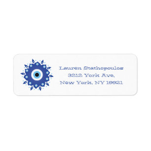 Etiqueta Mandala griega malvado Ojo Azul Blanco