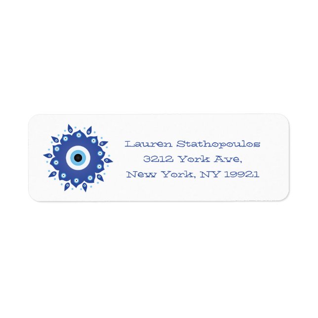 Etiqueta Mandala griega malvado Ojo Azul Blanco (Frente)