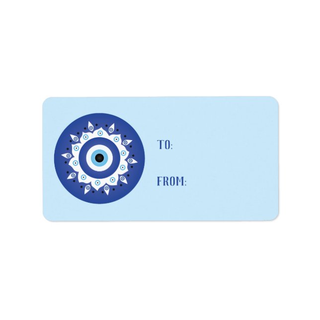 Etiqueta Mandala griega malvado Ojo Azul Blanco (Frente)