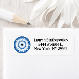 Etiqueta Mandala griega malvado Ojo Azul Blanco