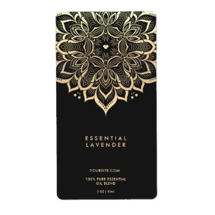 Etiqueta Mandala Lotus Elegante Vela Espiritual de Oro Negr