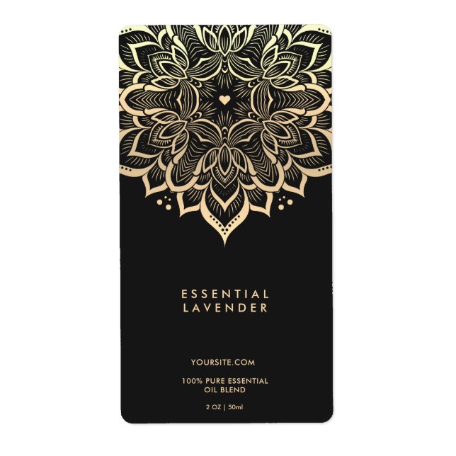 Etiqueta Mandala Lotus Elegante Vela Espiritual de Oro Negr (Frente)