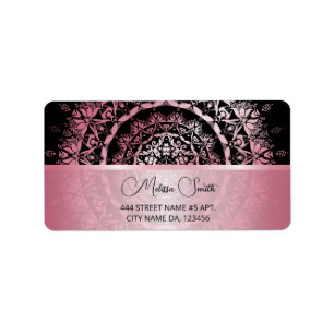 Etiqueta Mandalá metálico rosa negro brillante
