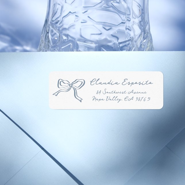 Etiqueta Mano caprichoso dibujado Bow azul Illusturado (Return Address label Mock-up)