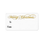 Etiqueta Mano Letter Gold Merry Christmas From To<br><div class="desc">Elegante etiqueta de regalo de vacaciones decorada con escritura moderna de Feliz Navidad. ¡Tengan un día Nr1! Florencia</div>