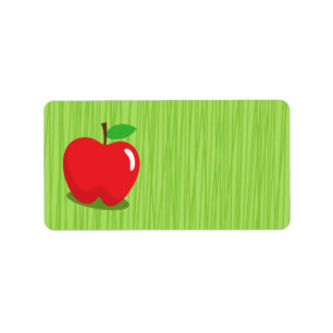 Etiqueta manzana roja sobre fondo verde en blanco
