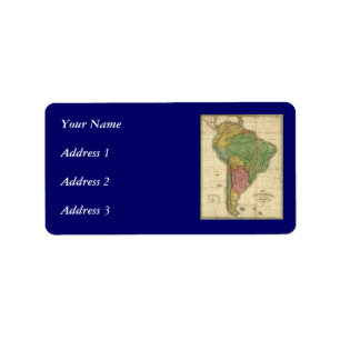 Etiqueta Mapa 1826 de Suramérica del vintage de Anthony