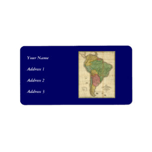 Etiqueta Mapa 1826 de Suramérica del vintage de Anthony