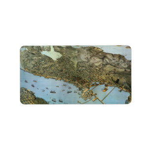 Etiqueta Mapa antiguo Vista aérea Ciudad de Seattle Washing