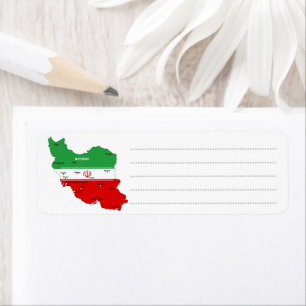 Etiqueta Mapa de Irán con bandera y emblema