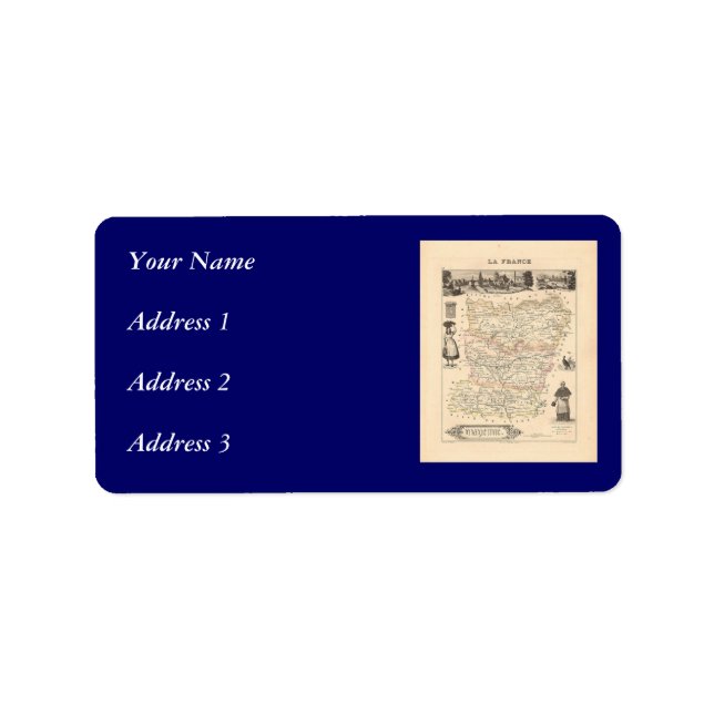 Etiqueta Mapa de Mayenne, Francia, 1858 (Frente)