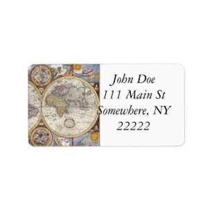 Etiqueta Mapa del mundo 1626 del vintage