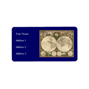 Etiqueta Mapa del mundo 1660 de la antigüedad de Frederick