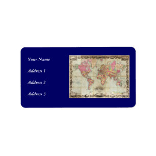 Etiqueta Mapa del mundo antiguo de Juan Colton, circa 1854