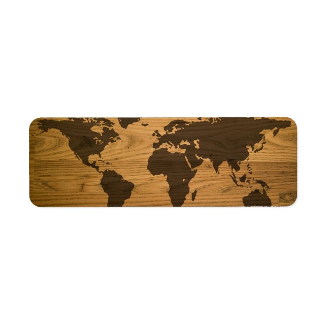 Etiqueta Mapa del mundo texturizado de Woodgrain (Frente)