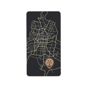 Etiqueta Mapa minimalista de NYC con pin de fútbol en arte