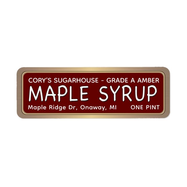 ETIQUETA MAPLE SYRUP Borde metálico de oro (Frente)