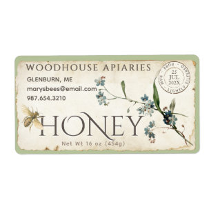 Etiqueta Marca postal de la abeja de pergamino de flores Ol