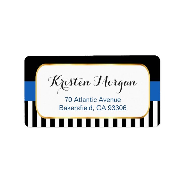 Etiqueta Marco dorado con franjas blancas azul marino (Frente)