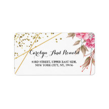 Marco geométrico dorado floral rosa