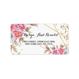 Etiqueta Marco geométrico dorado floral rosa