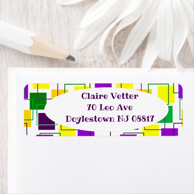 Etiqueta Mardi Gras cuadradas y líneas generales (In situ)