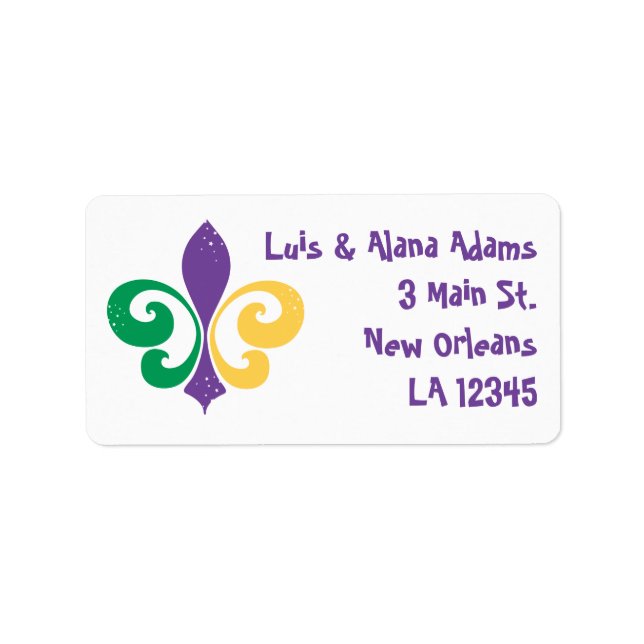 Etiqueta Mardi Gras Fleur De Lis (Frente)