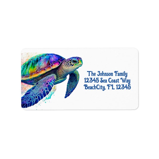 Etiqueta Marea Turtle Ocean Marine Life Beach Animales de l (Frente)