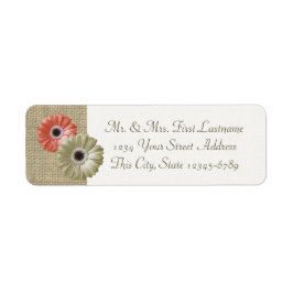 Etiqueta Marfil y Coral Gerbera Daisy y Burlap