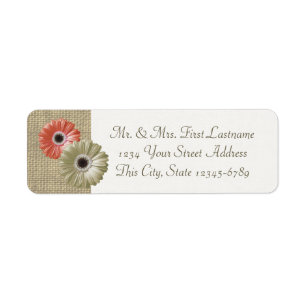 Etiqueta Marfil y Coral Gerbera Daisy y Burlap