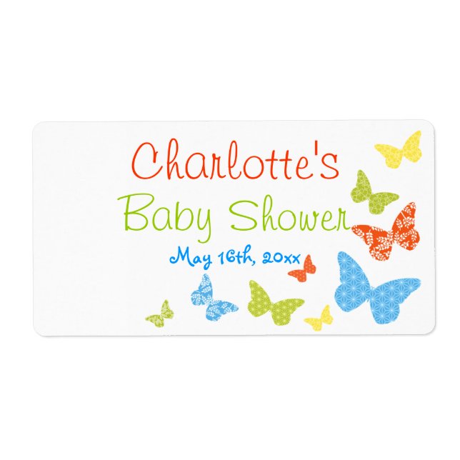 Etiqueta Mariposa besa frascos de agua Baby Shower (Frente)
