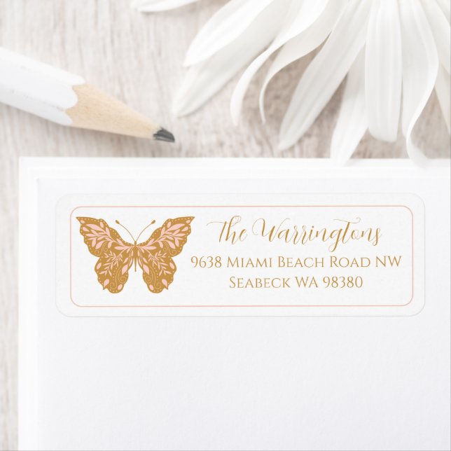Etiqueta Mariposa Botánica de Mano Elegante (In situ)