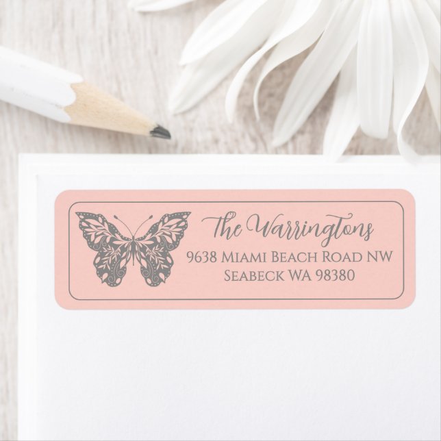 Etiqueta Mariposa Botánica de Mano Elegante (In situ)
