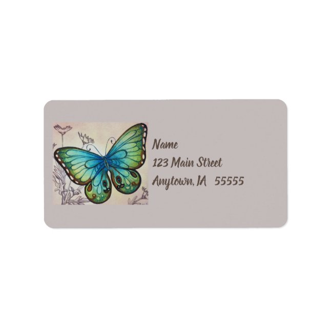 Etiqueta Mariposa de época No. 7 Arte acuarela (Frente)